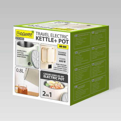Czajnik elektryczny mały garnek podróżny 2w1 0.8L 600W miętowy MAESTRO MR-009-MINT