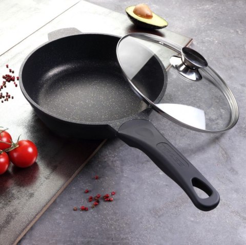 Patelnia głęboka z pokrywką marmurowa 24cm na gaz INDUKCJA nieprzywierająca TIROSS TS-1237