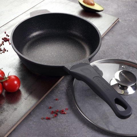 Patelnia głęboka z pokrywką marmurowa 24cm na gaz INDUKCJA nieprzywierająca TIROSS TS-1237