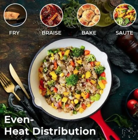 Patelnia żeliwna emaliowana Czerwona 20cm KRISBERG KS-7705