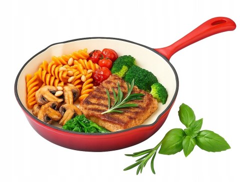 Patelnia żeliwna emaliowana Czerwona 25cm KRISBERG KS-7706