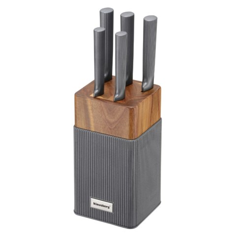 Zestaw noży 6 el. z blokiem akacjowym, stal nierdzewna, KLAUSBERG KB-7982