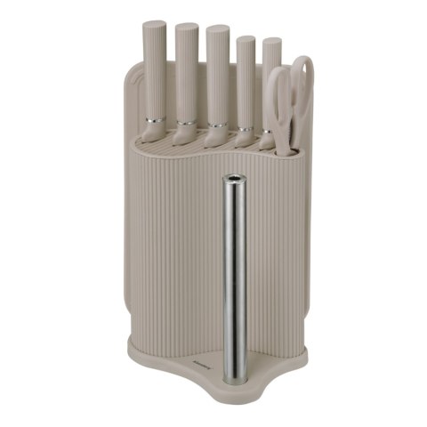 Zestaw noży 8 el. na stojaku, z deską i uchwytem na ręcznik, beżowy, KLAUSBERG KB-7978