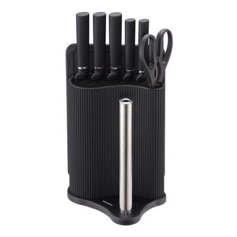 Zestaw noży 8 el. na stojaku, z deską i uchwytem na ręcznik, czarny, KLAUSBERG KB-7977