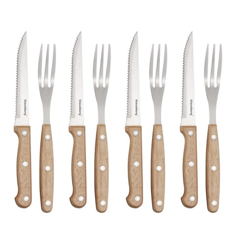 Zestaw sztućców do steków i BBQ 8 el., stal nierdzewna, drewno, KLAUSBERG KB-7976