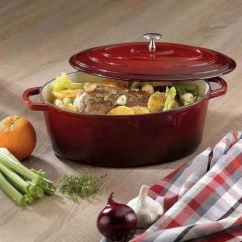 Brytfanka żeliwna emaliowana Czerwona 27cm 4L brytfanna KRISBERG KS-7711