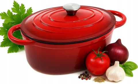 Brytfanka żeliwna emaliowana Czerwona 27cm 4L brytfanna KRISBERG KS-7711