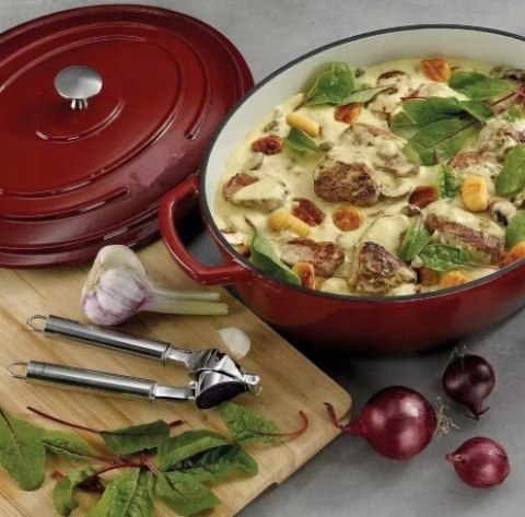 Brytfanka żeliwna emaliowana Czerwona 33cm 6.4L brytfanna KRISBERG KS-7712