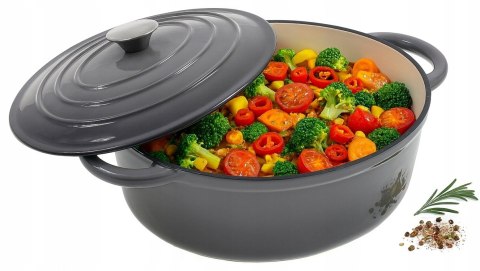 Brytfanka żeliwna emaliowana Szara 33cm 6.4L brytfanna KRISBERG KS-7723