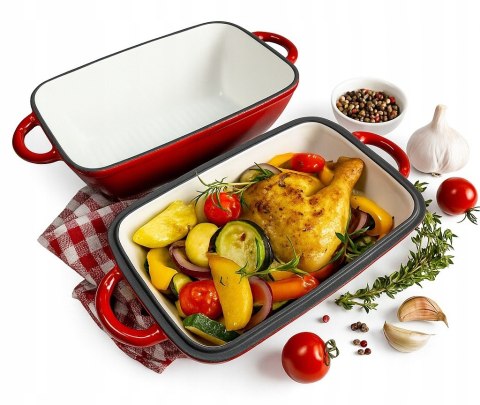 Brytfanna żeliwna emaliowana 2w1 3.8L+2.3L Czerwona KRISBERG KS-7714