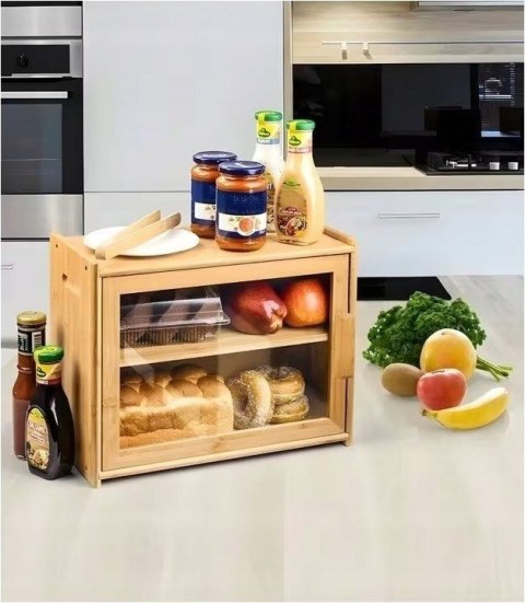 Chlebak Bambusowy dwupoziomowy 2-Piętrowy pojemnik na chleb szafka KRISBERG KS-7726