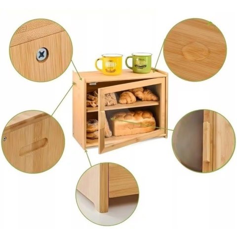 Chlebak Bambusowy dwupoziomowy 2-Piętrowy pojemnik na chleb szafka KRISBERG KS-7726
