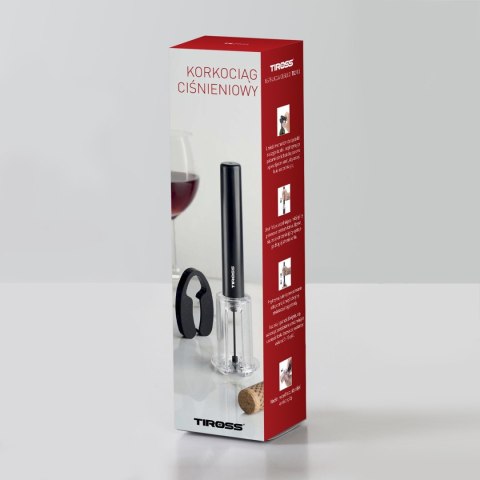 Ciśnieniowy otwieracz do wina, korkociąg, czarny, TIROSS TS-2903