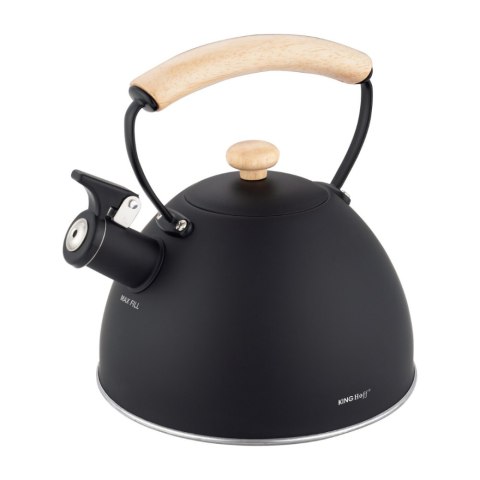Czajnik z gwizdkiem, 2 L, czarny, drewniany uchwyt, stal nierdzewna KINGHOFF KH-1999