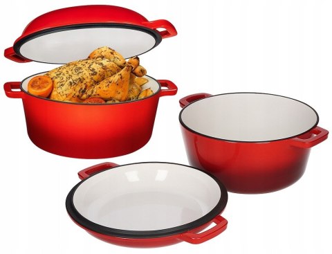 Garnek 2w1 żeliwny emaliowany 26cm 4.8L+1.2L Czerwony KRISBERG KS-7713