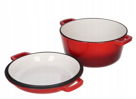 Garnek 2w1 żeliwny emaliowany 26cm 4.8L+1.2L Czerwony KRISBERG KS-7713