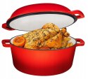 Garnek 2w1 żeliwny emaliowany 26cm 4.8L+1.2L Czerwony KRISBERG KS-7713