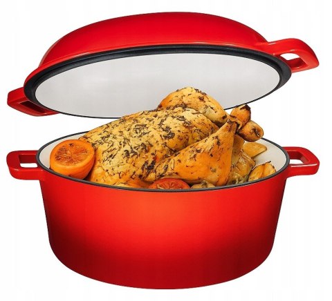 Garnek 2w1 żeliwny emaliowany 26cm 4.8L+1.2L Czerwony KRISBERG KS-7713