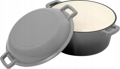 Garnek 2w1 żeliwny emaliowany 26cm 4.8L+1.2L Szary KRISBERG KS-7724