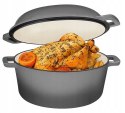 Garnek 2w1 żeliwny emaliowany 26cm 4.8L+1.2L Szary KRISBERG KS-7724