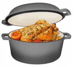 Garnek 2w1 żeliwny emaliowany 26cm 4.8L+1.2L Szary KRISBERG KS-7724