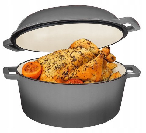 Garnek 2w1 żeliwny emaliowany 26cm 4.8L+1.2L Szary KRISBERG KS-7724