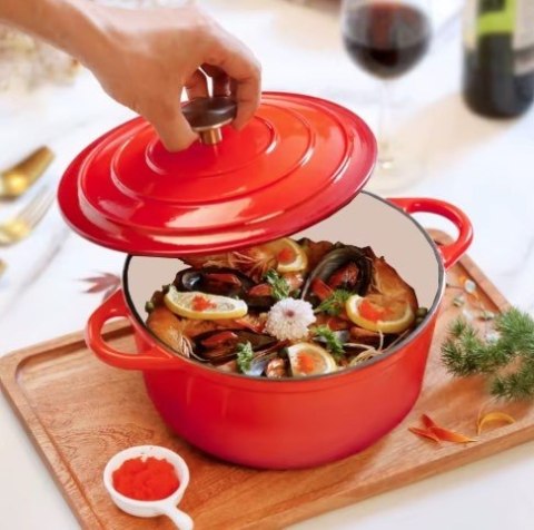Garnek żeliwny emaliowany 24cm 4.2L Czerwony KRISBERG KS-7708