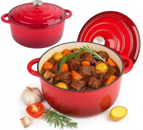 Garnek żeliwny emaliowany 24cm 4.2L Czerwony KRISBERG KS-7708