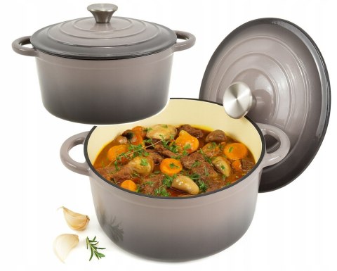 Garnek żeliwny emaliowany 24cm 4.2L Szary KRISBERG KS-7719