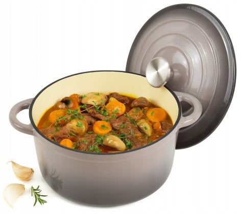 Garnek żeliwny emaliowany 24cm 4.2L Szary KRISBERG KS-7719