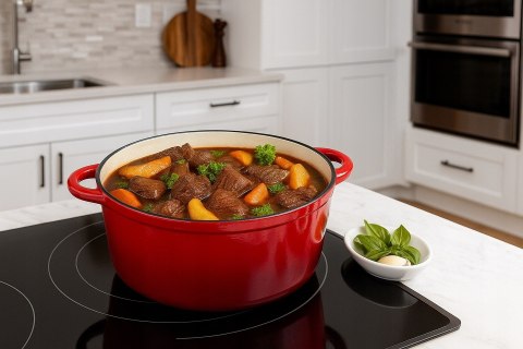 Garnek żeliwny emaliowany 28cm 5.9L Czerwony KRISBERG KS-7710