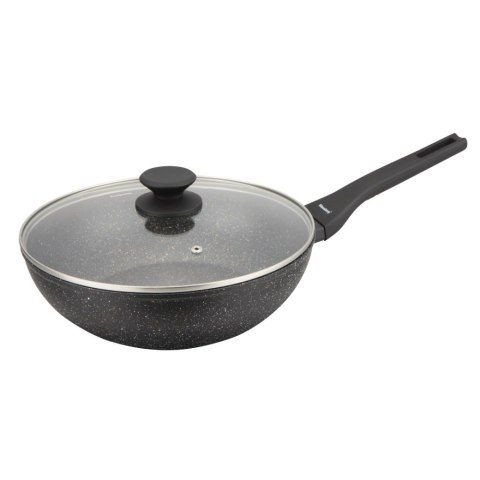 Patelnia Wok marmurowa 28cm, nieprzywierająca, indukcja, z pokrywką, czarna KLAUSBERG KB-7990