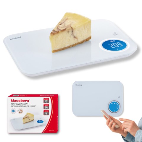 Waga kuchenna dietetyczna, Bluetooth, 5 kg, analiza kalorii, szkło hartowane KLAUSBERG KB-7938