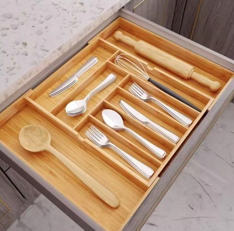 Wkład organizer do szuflady na sztućce rozsuwany 31.5-52x31x5cm BRĄZOWY KRISBERG KS-7746