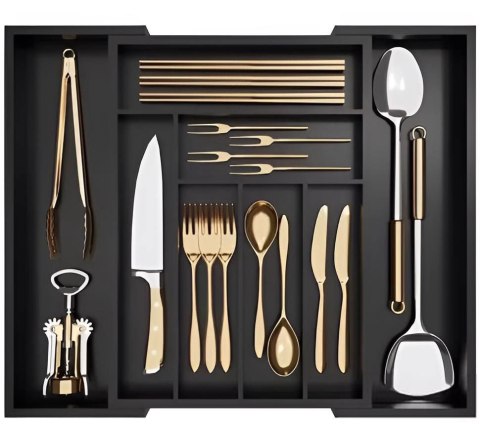 Wkład organizer do szuflady na sztućce rozsuwany 31.5-52x43x5cm CZARNY KRISBERG KS-7730