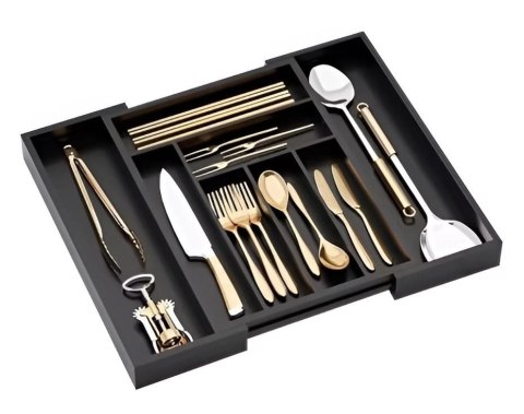 Wkład organizer do szuflady na sztućce rozsuwany 31.5-52x43x5cm CZARNY KRISBERG KS-7730