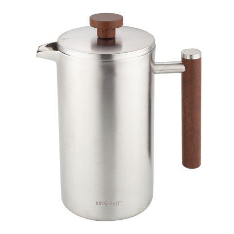 Zaparzacz do herbaty kawy French Press 1.0L, podwójne ścianki, drewniany uchwyt KINGHOFF KH-1995