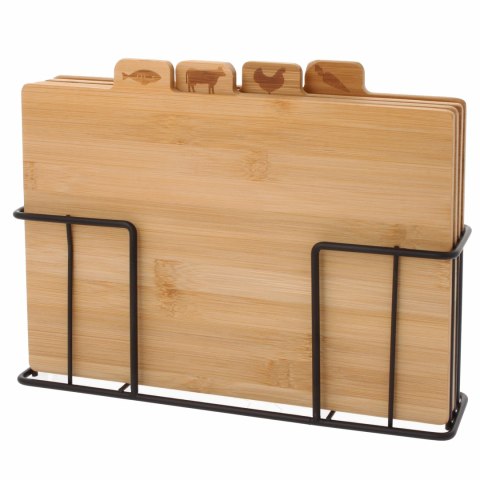 Zestaw 4 Desek bambusowych do Krojenia na stojaku 28x20cm KRISBERG KS-7729