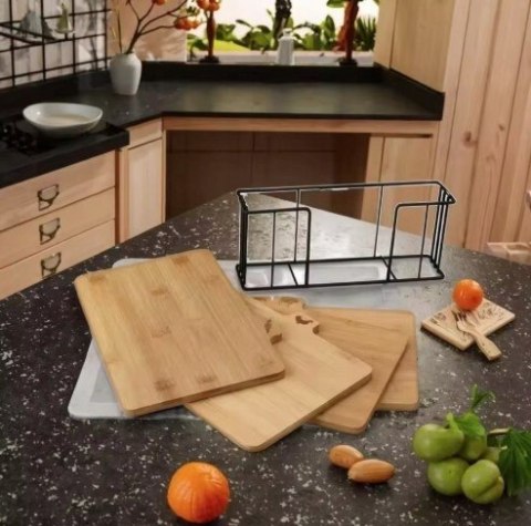 Zestaw 4 Desek bambusowych do Krojenia na stojaku 28x20cm KRISBERG KS-7729