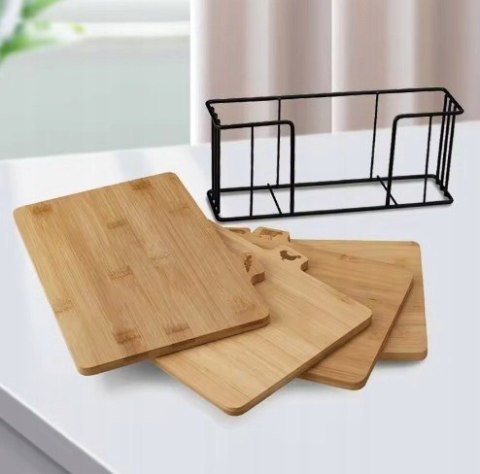 Zestaw 4 Desek bambusowych do Krojenia na stojaku 28x20cm KRISBERG KS-7729