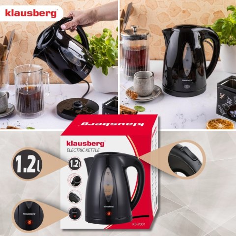 Czajnik elektryczny 1,2 L, czarny, szybkie gotowanie, KLAUSBERG KB-9001