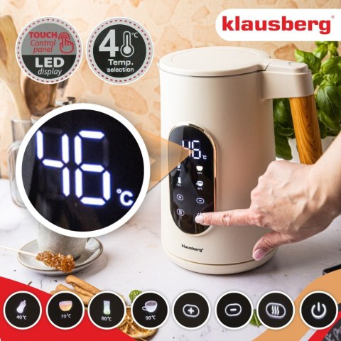 Czajnik elektryczny, 1,7L, LED dotykowy, regulacja temperatury, KLAUSBERG KB-9005