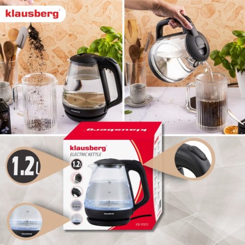 Czajnik elektryczny, szklany, 1,2 L, LED, KLAUSBERG KB-9003