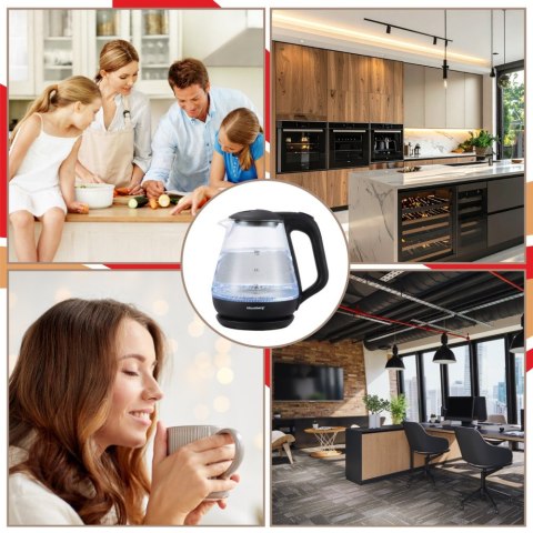 Czajnik elektryczny, szklany, 1,2 L, LED, KLAUSBERG KB-9003