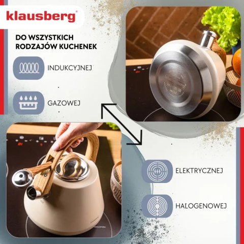 Czajnik stalowy z gwizdkiem 2,5 L beżowy, indukcja, KLAUSBERG KB-7950