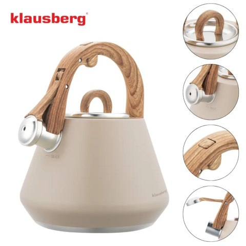 Czajnik stalowy z gwizdkiem 2,5 L beżowy, indukcja, KLAUSBERG KB-7950