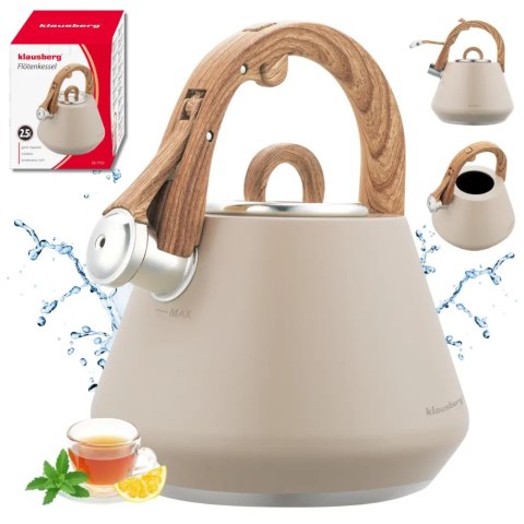 Czajnik stalowy z gwizdkiem 2,5 L beżowy, indukcja, KLAUSBERG KB-7950