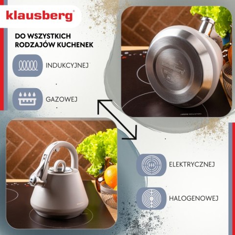 Czajnik stalowy z gwizdkiem 2,5 L szary mat, indukcja, KLAUSBERG KB-7949