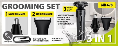 Golarka 3w1 trymer do brody włosów w nosie USB C zestaw MAESTRO MR-678