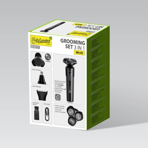 Golarka 3w1 trymer do brody włosów w nosie USB C zestaw MAESTRO MR-678